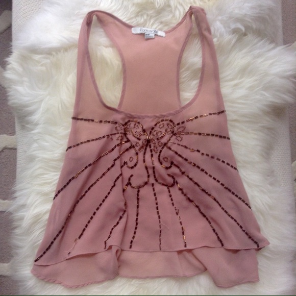 Forever 21 Sheer Pink Beaded Top - Picture 1 of 4