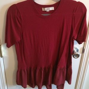 Loft size M dark red ruffle bottom shirt