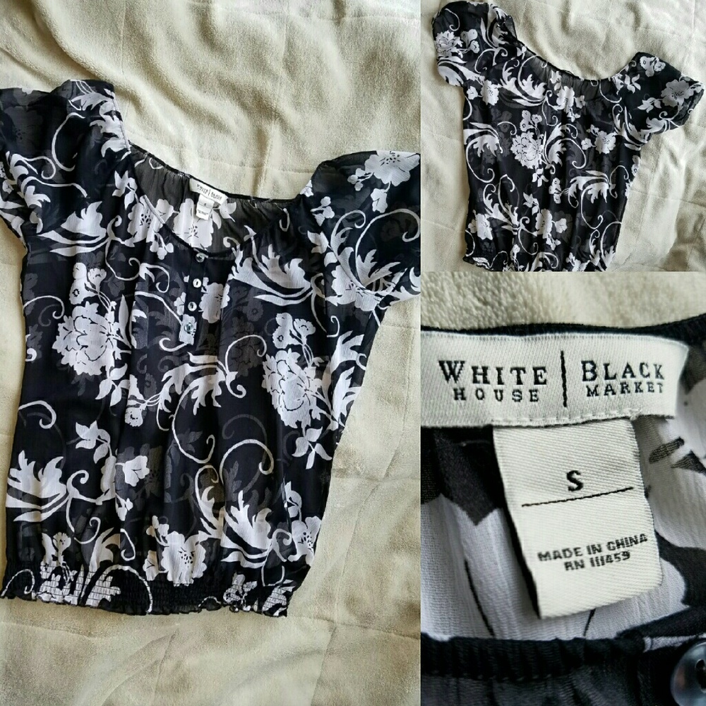 White House Black Market sheer floral print blouse