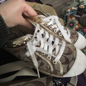 Size 8 Gold Sequin Coach Sneakers
