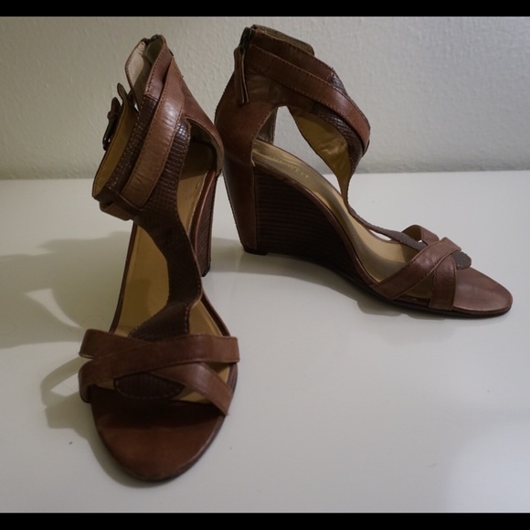 Nine West Shoes - Nine West Brown Leather Wedged Sandal