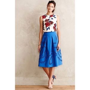 Anthropologie Bloomstitch Midi Skirt Blue