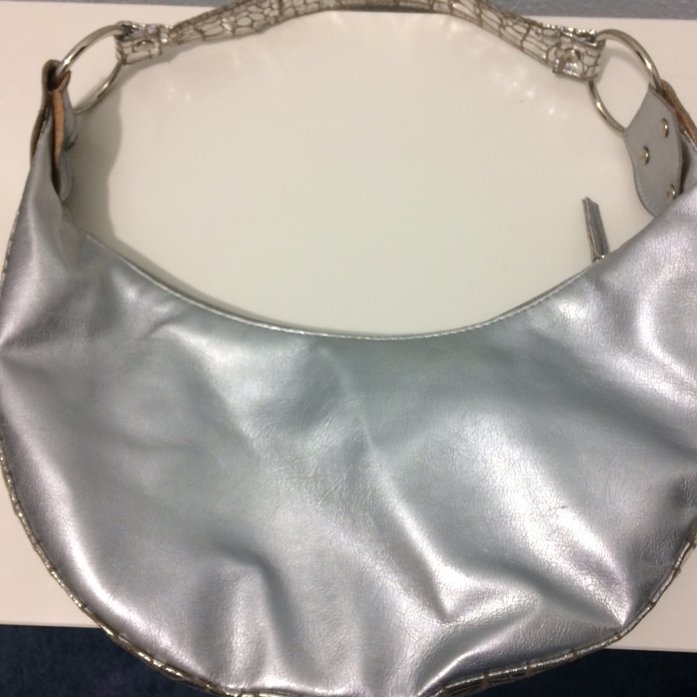 Apt 9 Silver Metallic Handbag w/ Faux snake detail