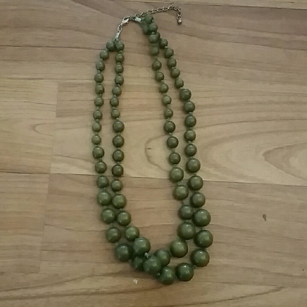 Double strand olive green beaded necklace