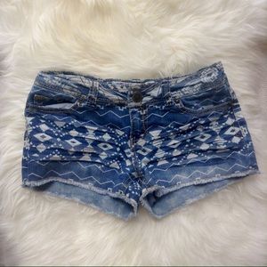Aztec Patterned Jean Shorts