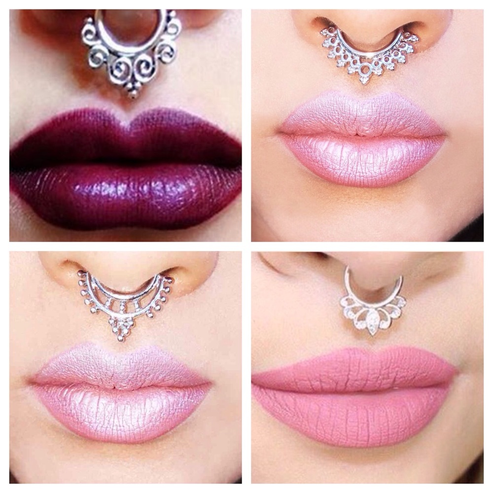 Bundle of 4 silver tone faux septum rings