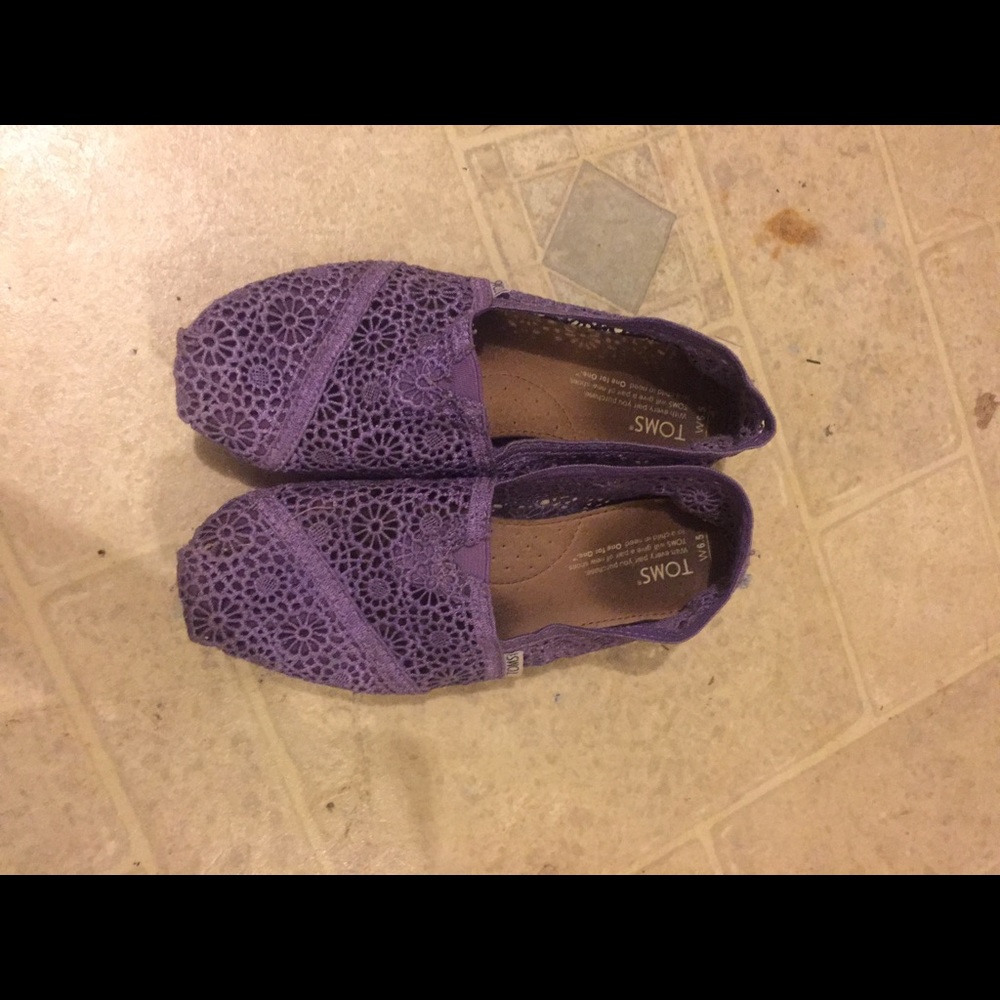 Purple crochet toms worn like twice
