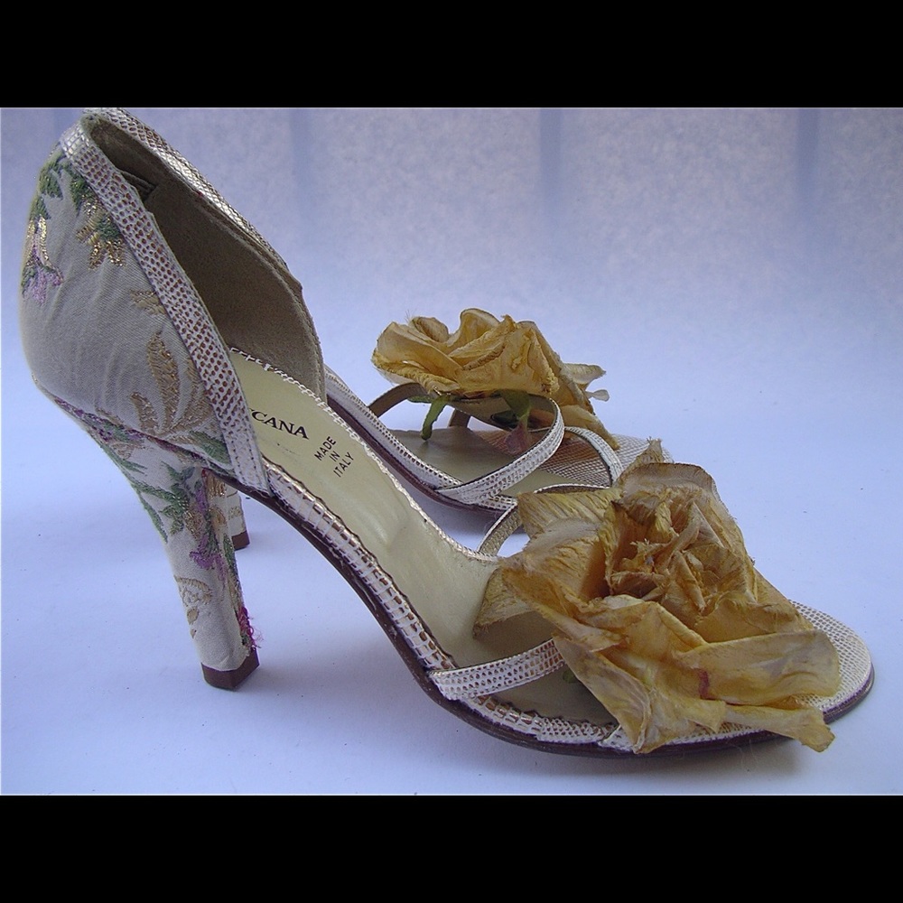 Cabbage Rose Italian Brocade High Heels Vintage 90