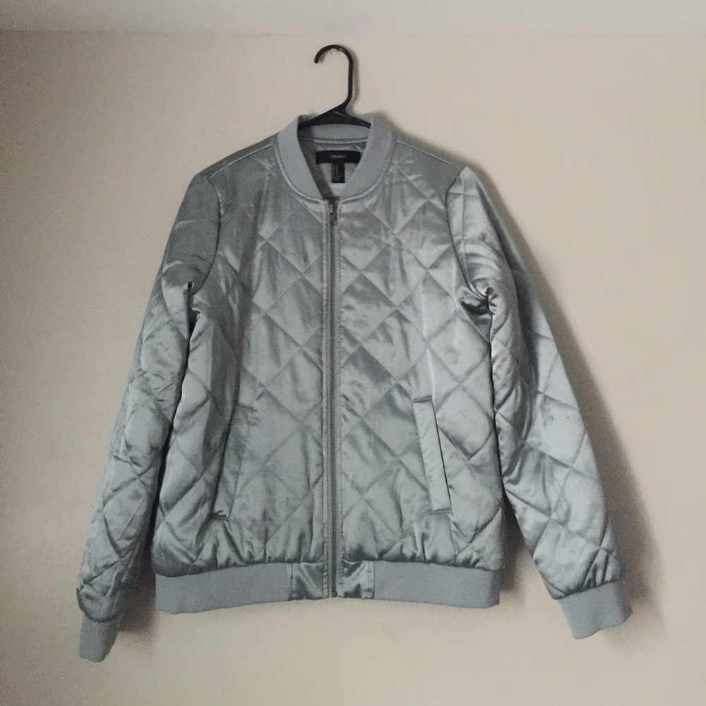Blue satin bomber