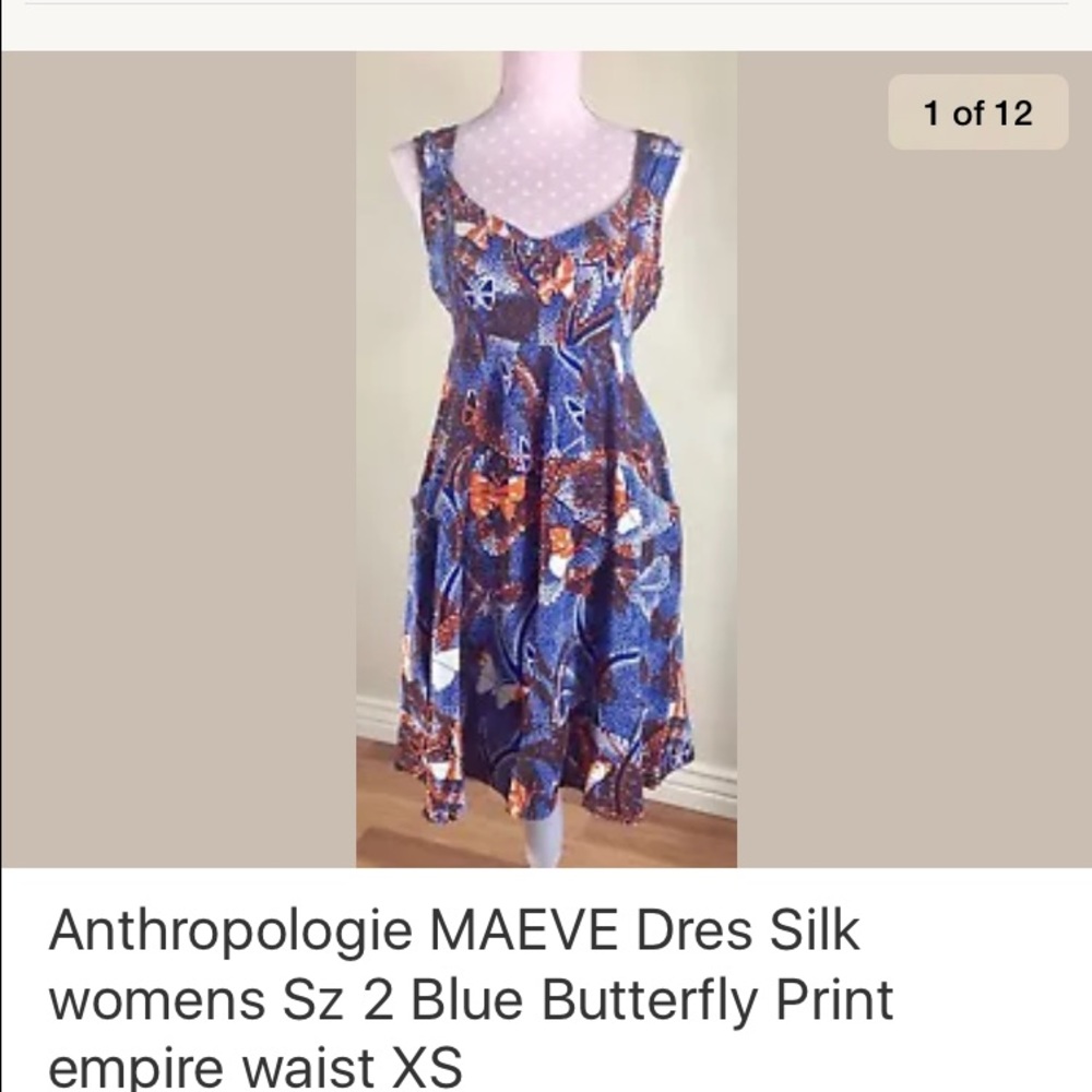 Anthropolgie Maeve silk butterfly dress sz 2 blue
