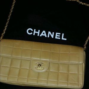 Chanel Lamb Skin East West Chocolate Bar Handbag