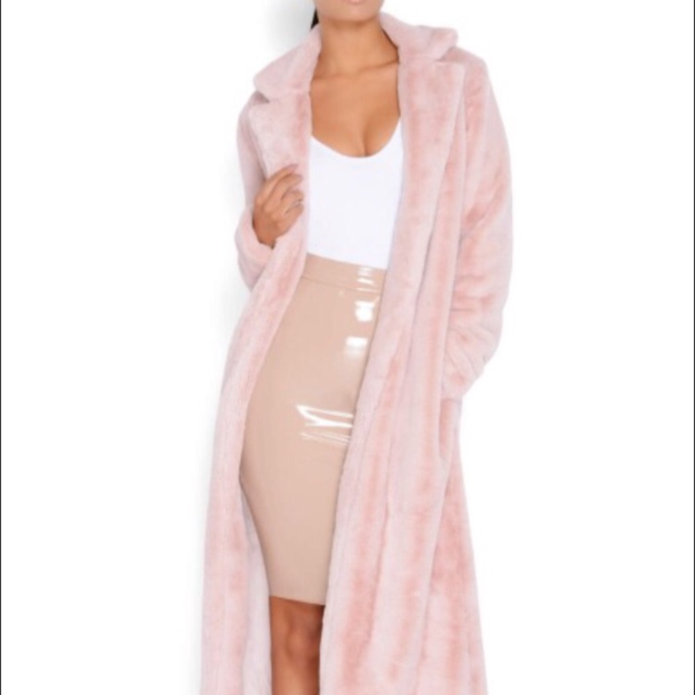 Blush oh Polly faux fur trench coat