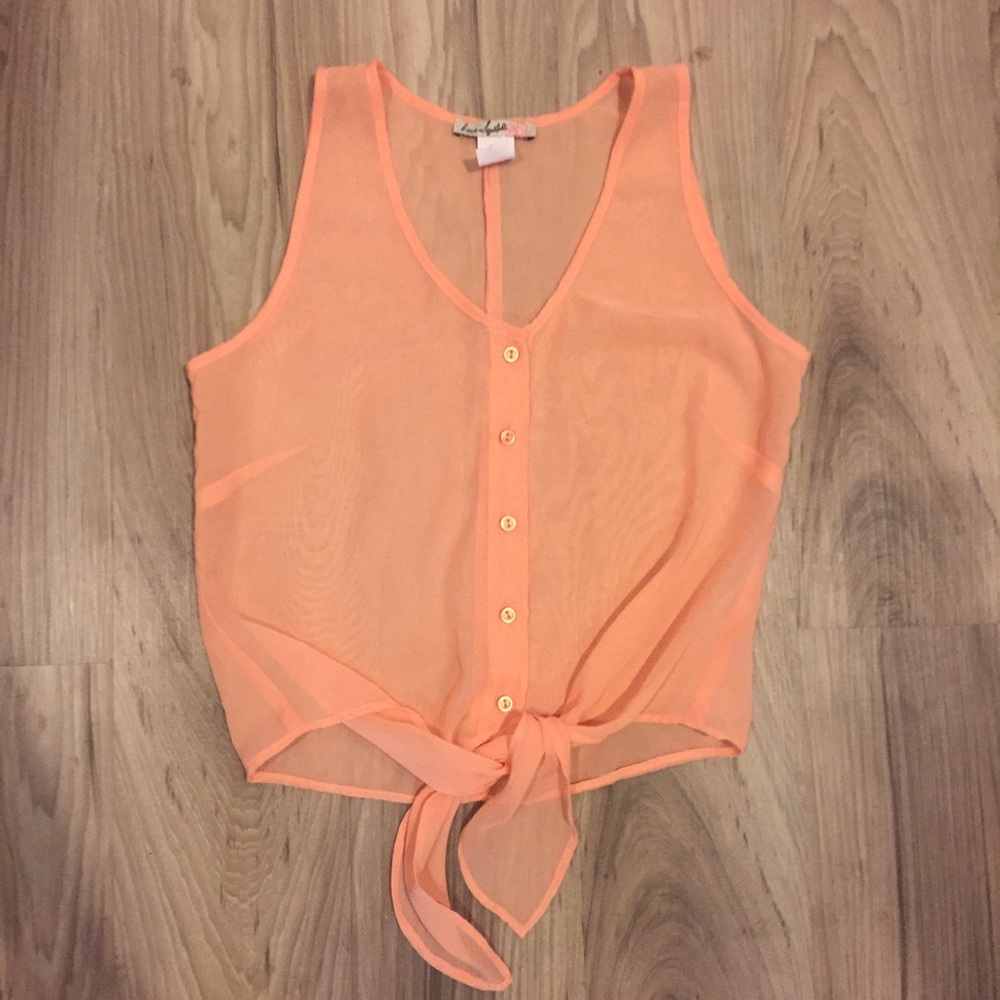Peach Sheer Sleeveless Tie Top