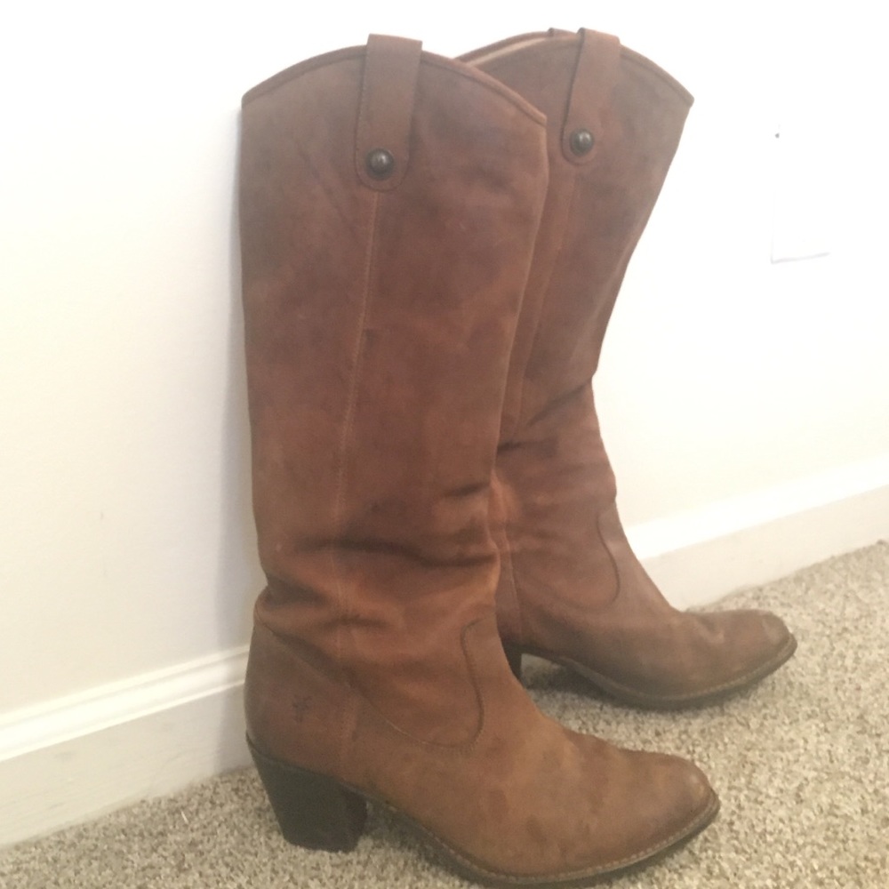 Frye Jackie Button Cognac Pressed Nubuck Boot