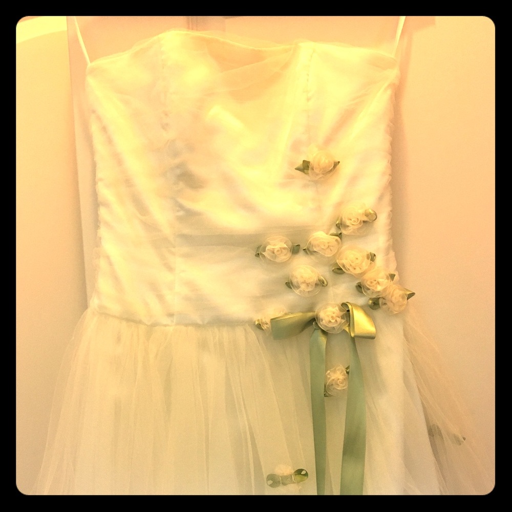 Off-white strapless dress with flowers