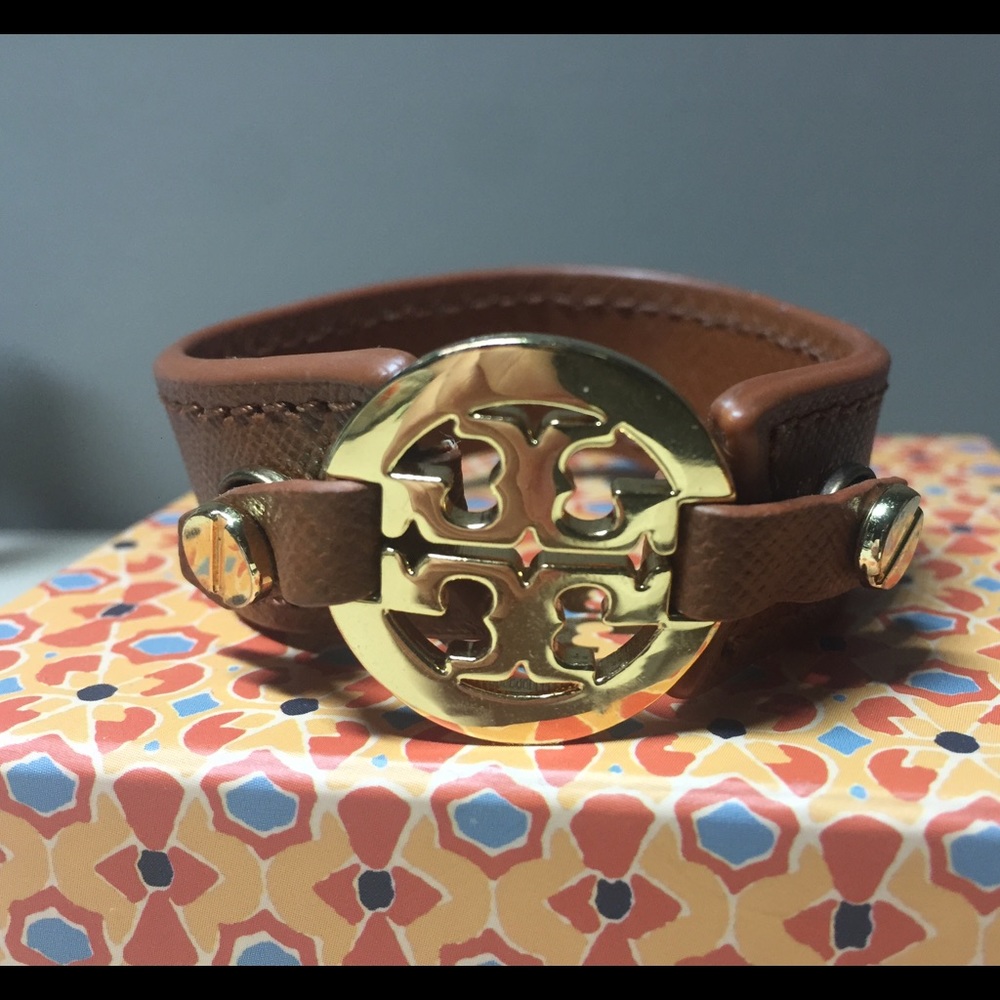 Tory Burch Leather Logo Buckle Bracelet