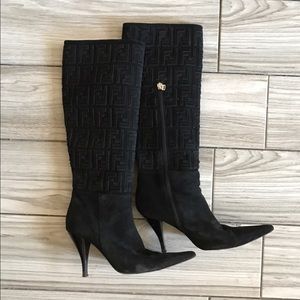Fendi Knee-High Black Suede Boots-GUC