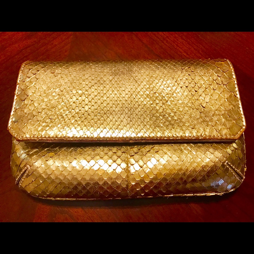 ROBERTO CAVALLI Auth. Metallic Python Skin Clutch