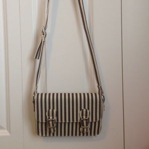 Striped blue and cream crossbody purse
