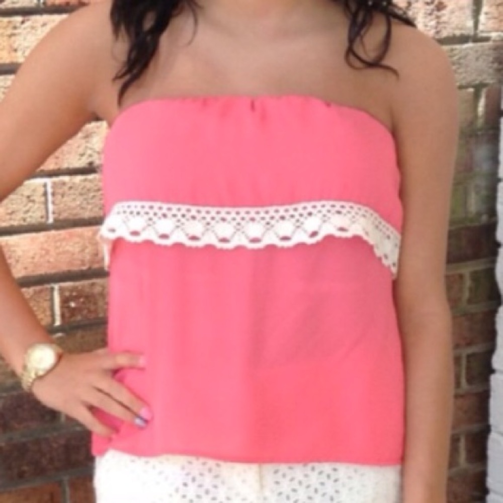 Karlie Coral Buster w Ivory Crochet Lace Strapless