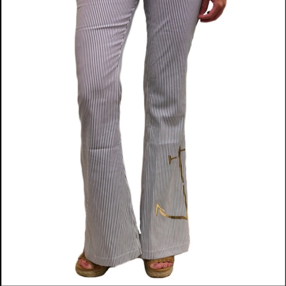 Judith March Navy Seersucker Anchor Flare Pants