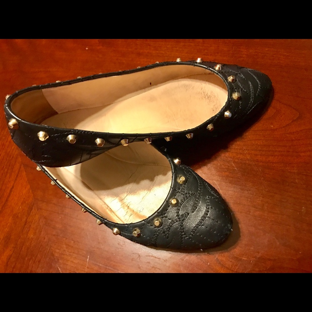 VERSACE Auth. Black Leather Flats Size 37 1/2