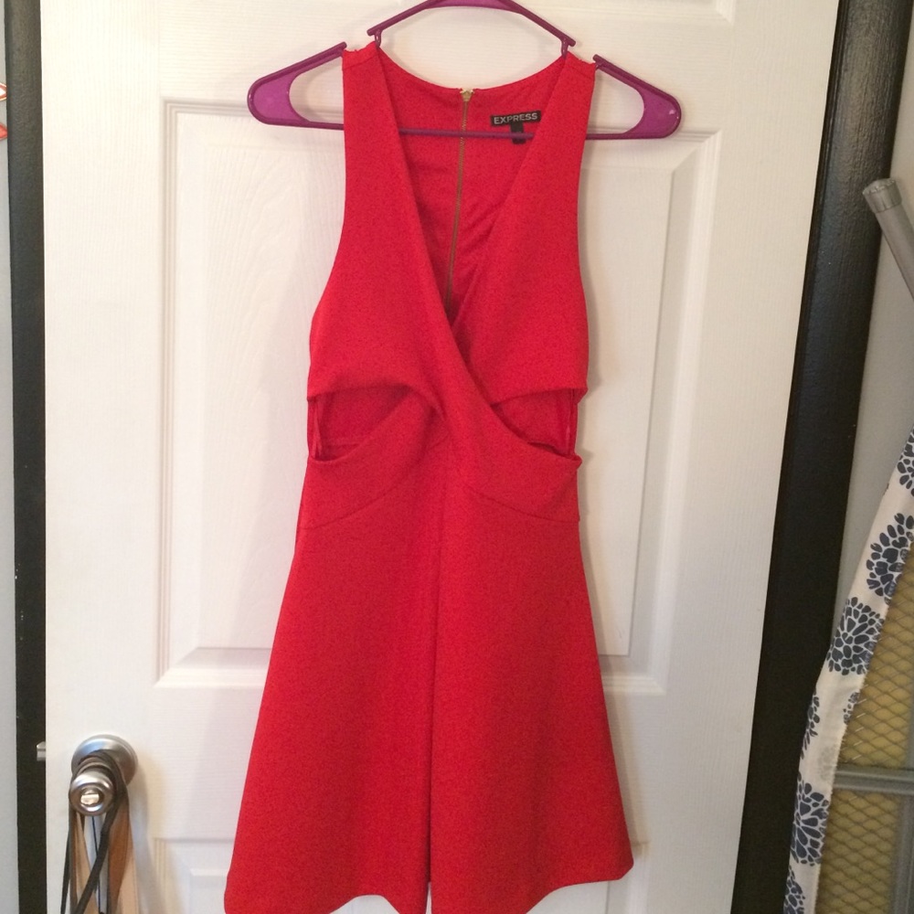 Express Plunging Red Dress with cut out sides
