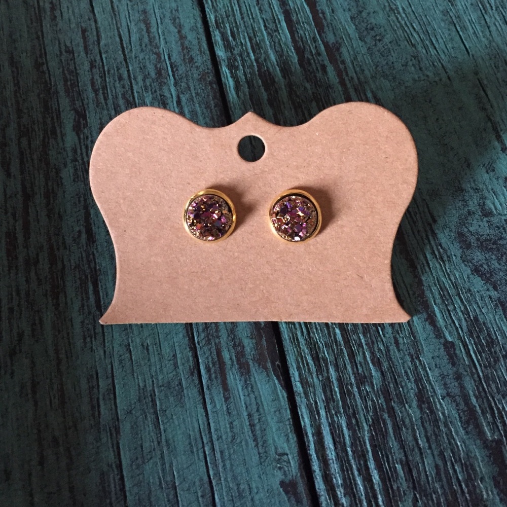Magenta/Gold Faux Druzy Earrings