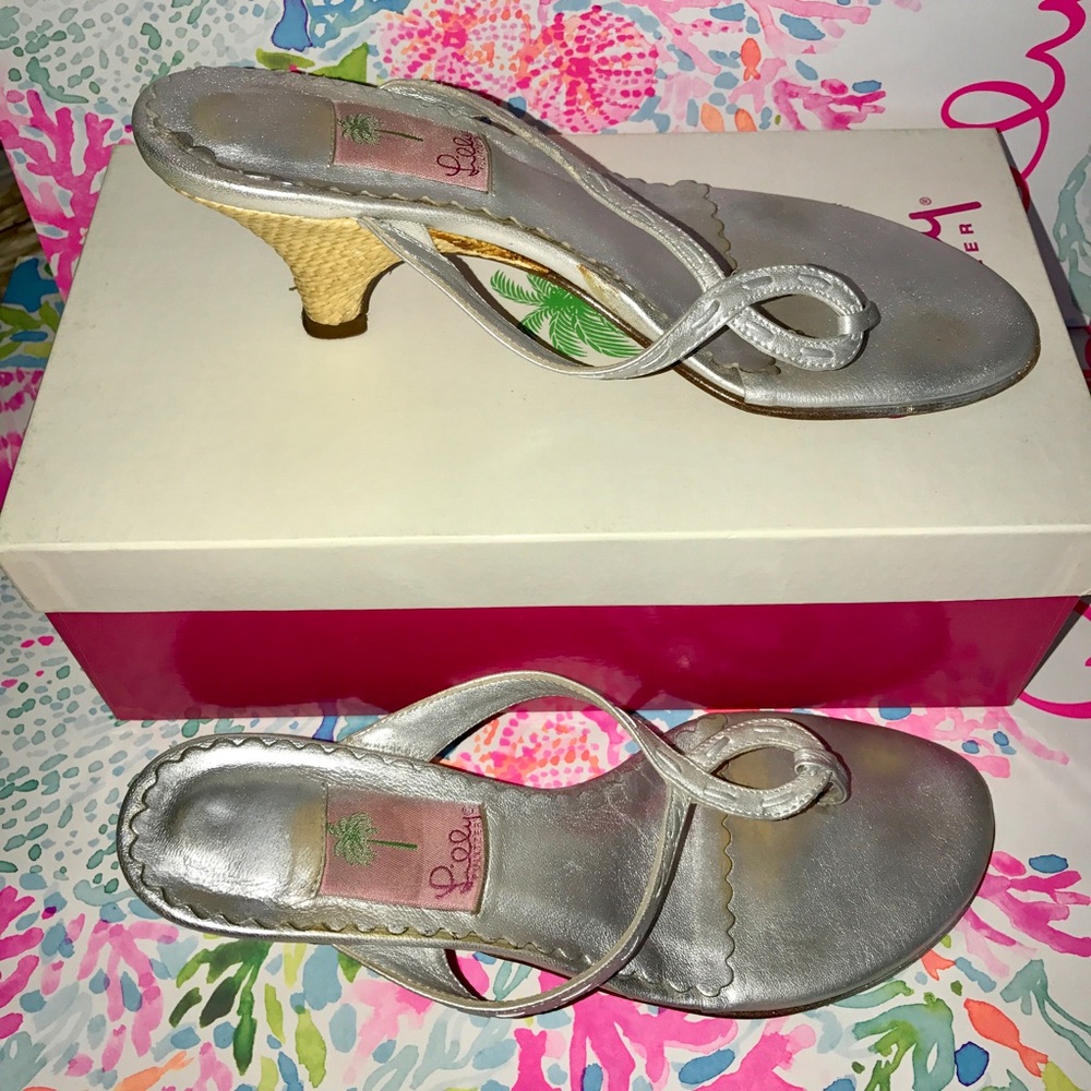 Lilly Pulitzer Hart  Leather Sandal Silver Sz. 8