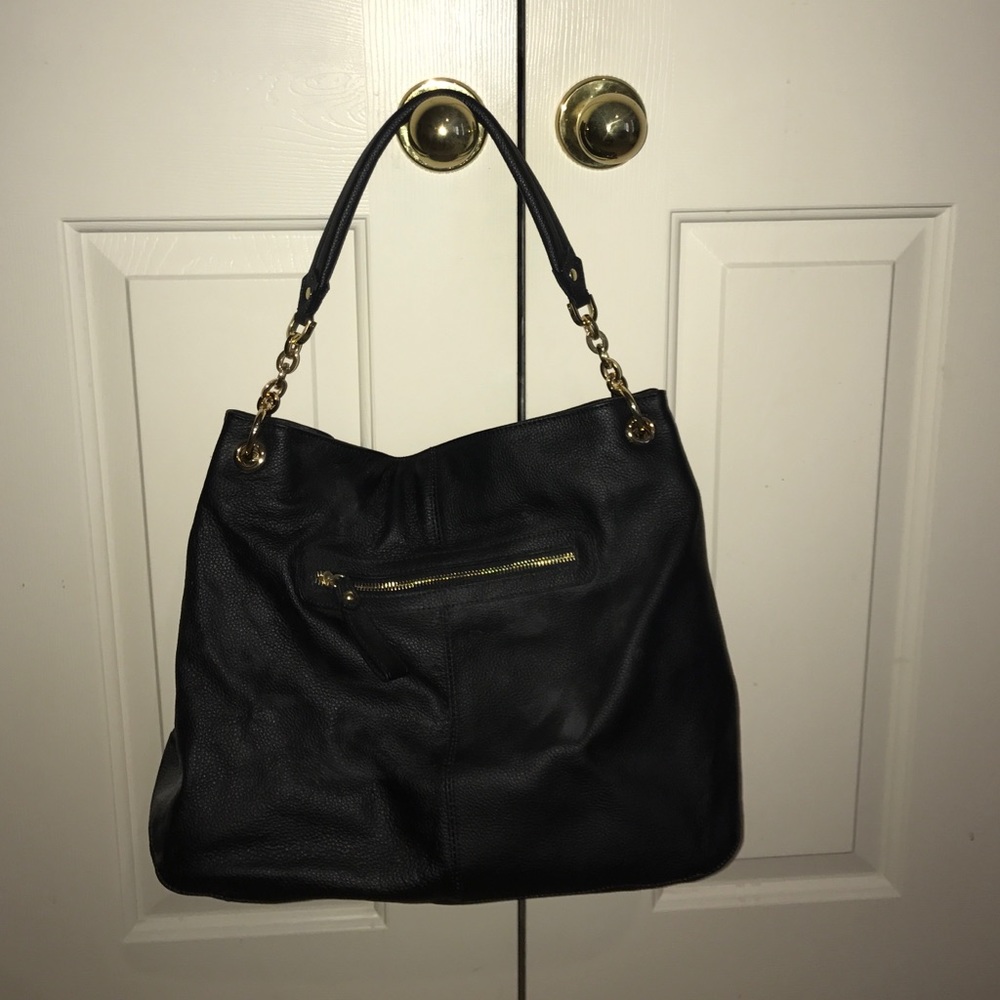 Black leather tote bag