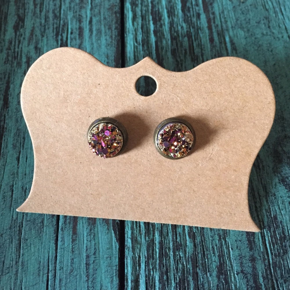 Magenta/Gold Faux Druzy Earrings