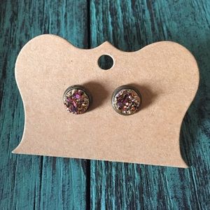Magenta/Gold Faux Druzy Earrings