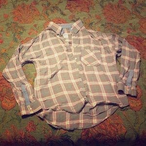 NSF small burgundy, grey and denim plaid shirt