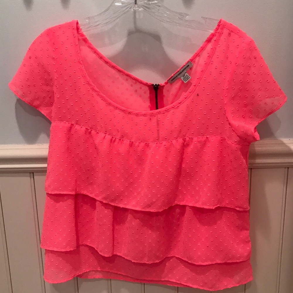 Neon pink Ruffle shirt from American eagle