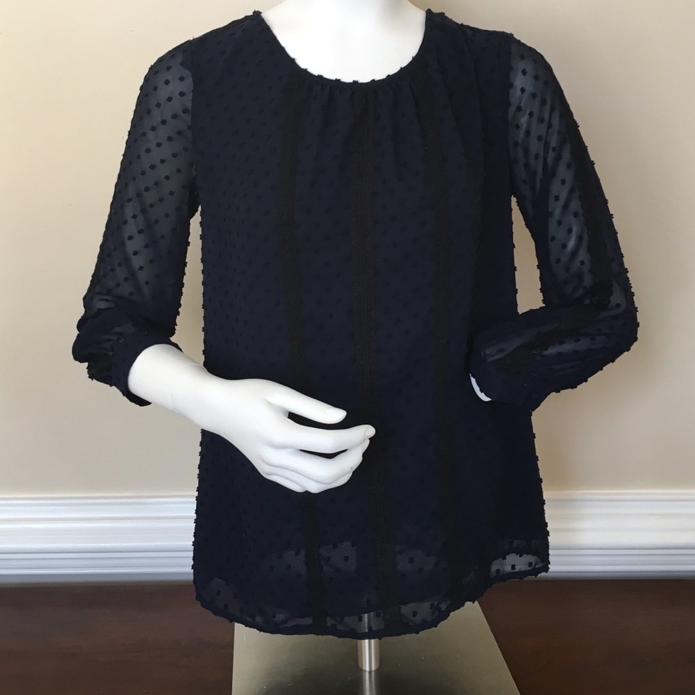 J CrewNavy blue with black lace trim blouse
