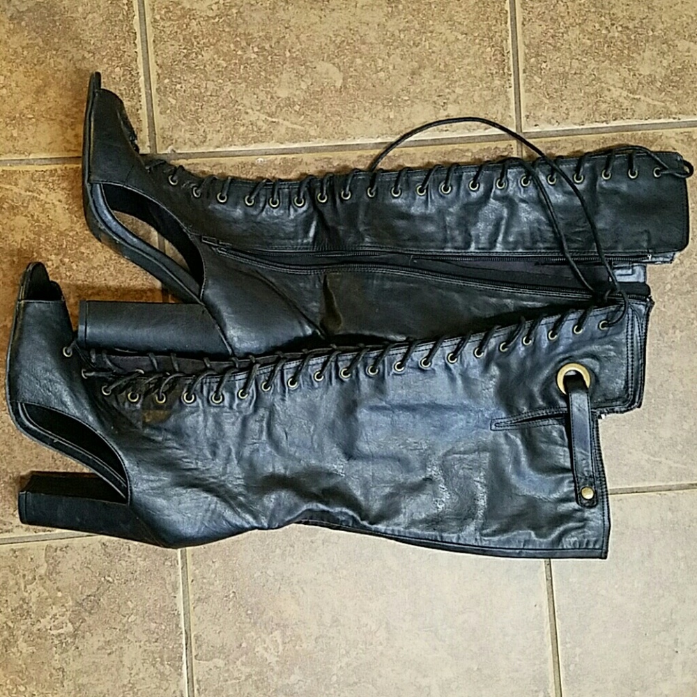 Lace up open toe boots