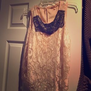 Beaded detail lace tank