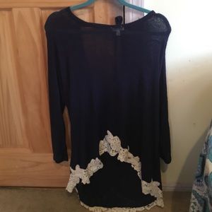 Navy blue open back long sleeve top