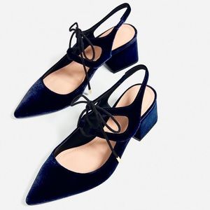 Zara BRAND NEW TAGS ON velvet tie heel slingbacks