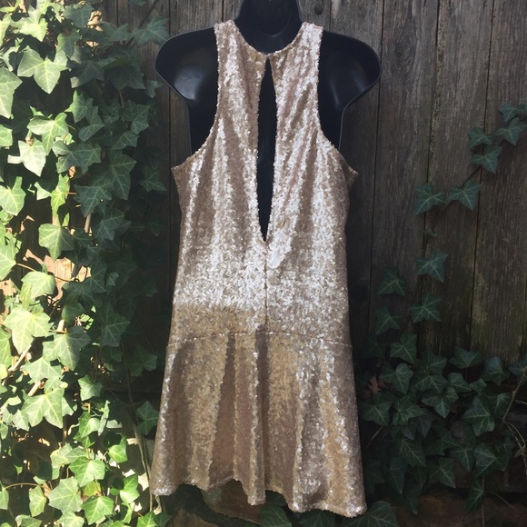 Free People Gold Sequined Keyhole Back dress - Picture 3 of 6
