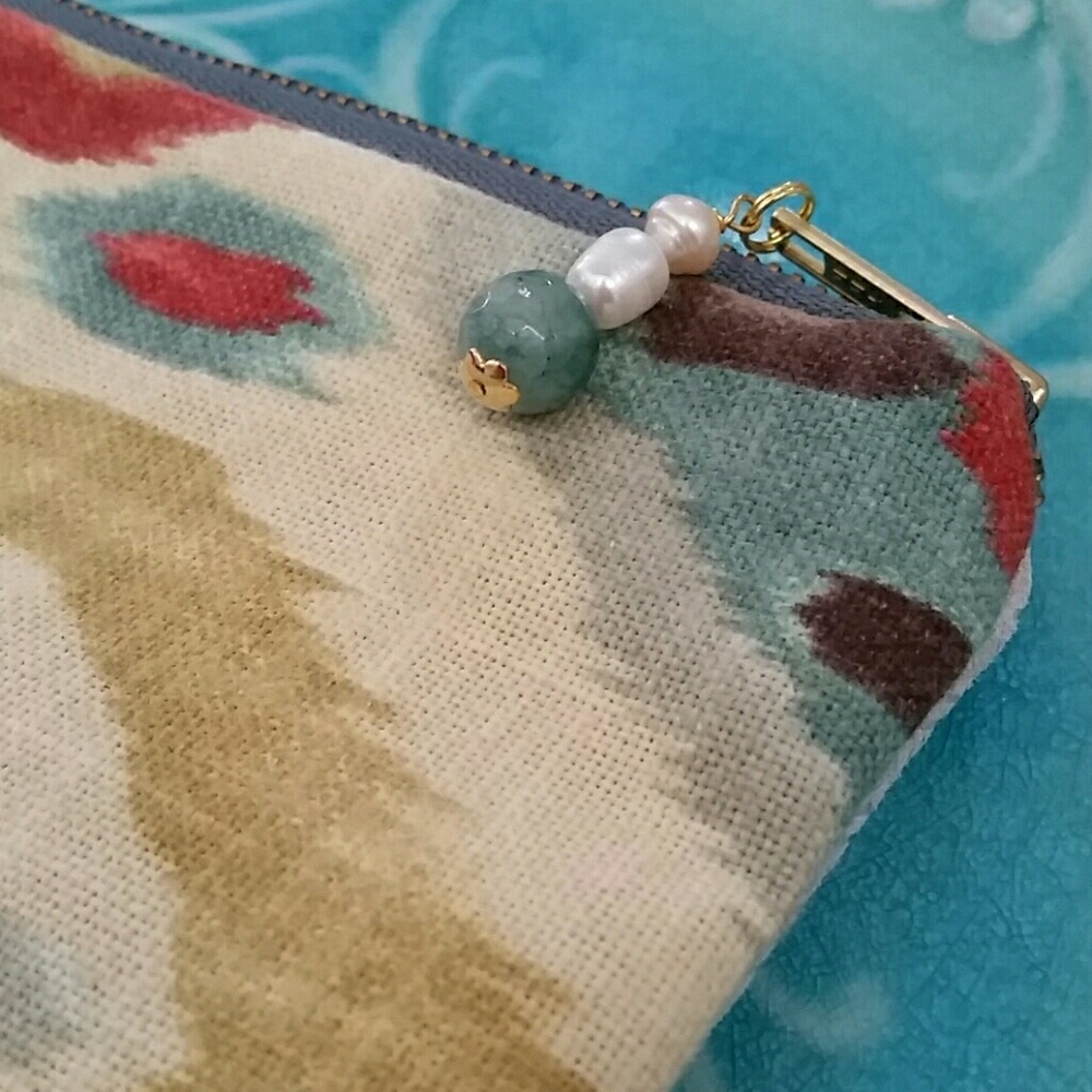 Chevron Leather Ikat Clutch with Real Pearls