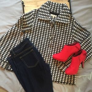 Mary Firenze Houndstooth Wool Blend Sweater Jacket