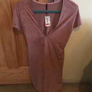 Suede beige/pink tshirt dress