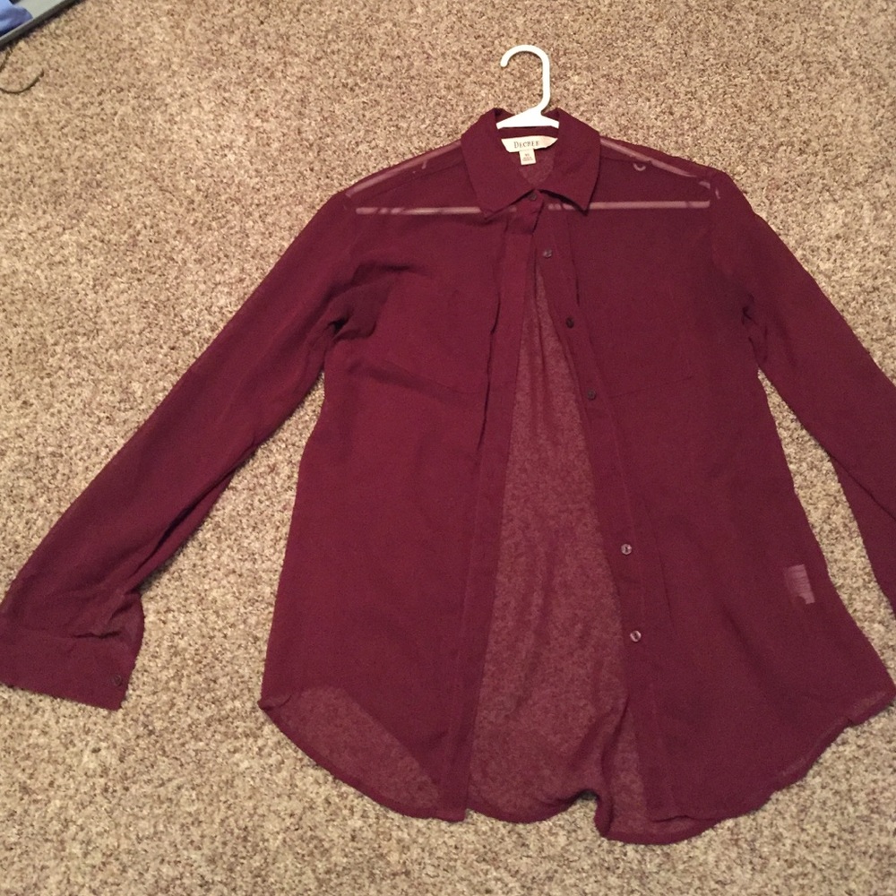 Sheer button down long sleeve blouse