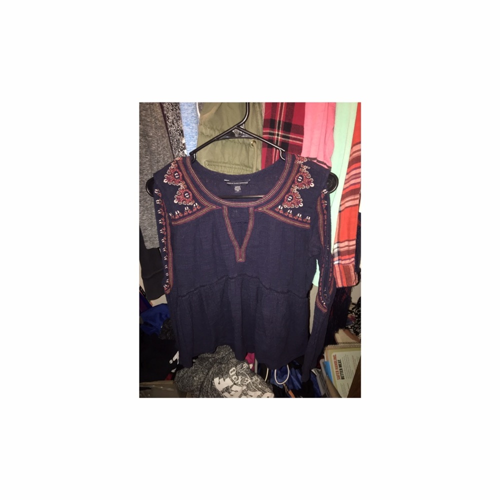 Navy open shoulder top