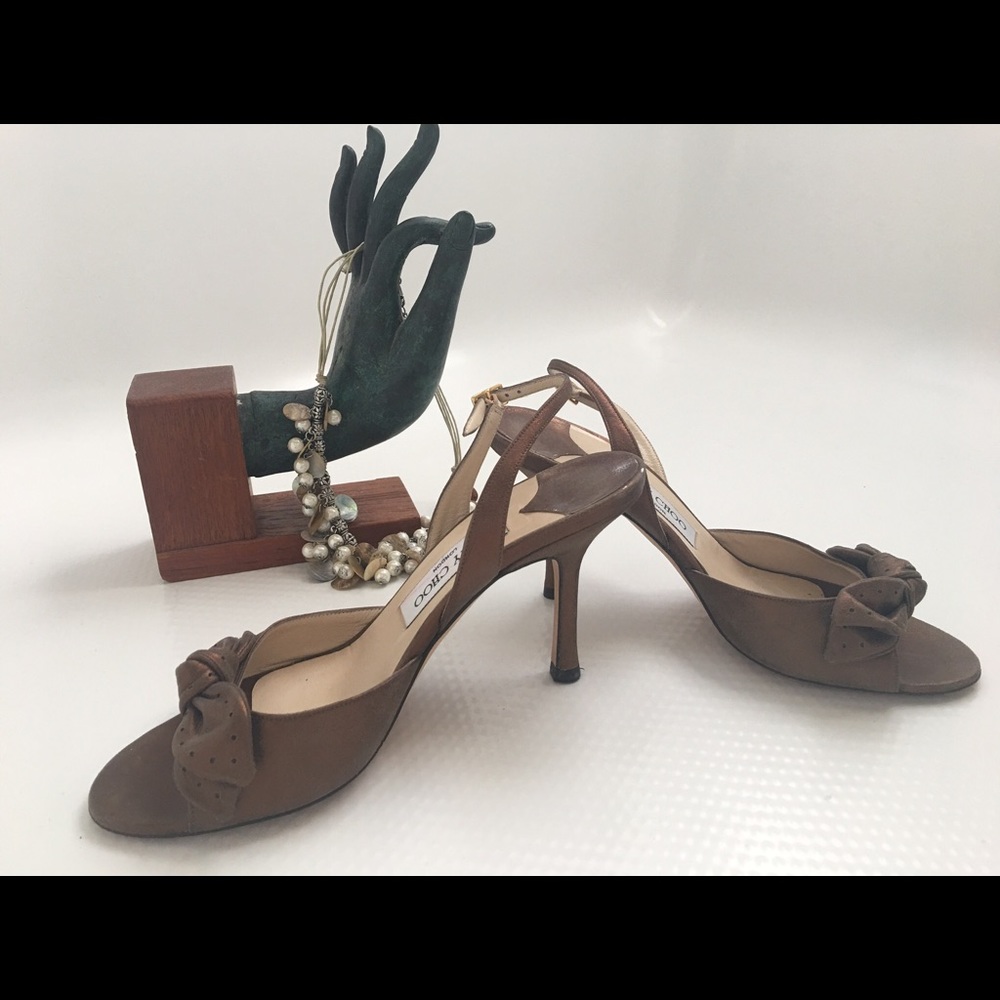 Jimmy Choo Bronze Open Toe Ankle Strap Heels