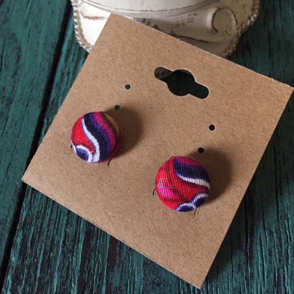Multi Colored Fabric Wrapped Earrings - Picture 1 of 2