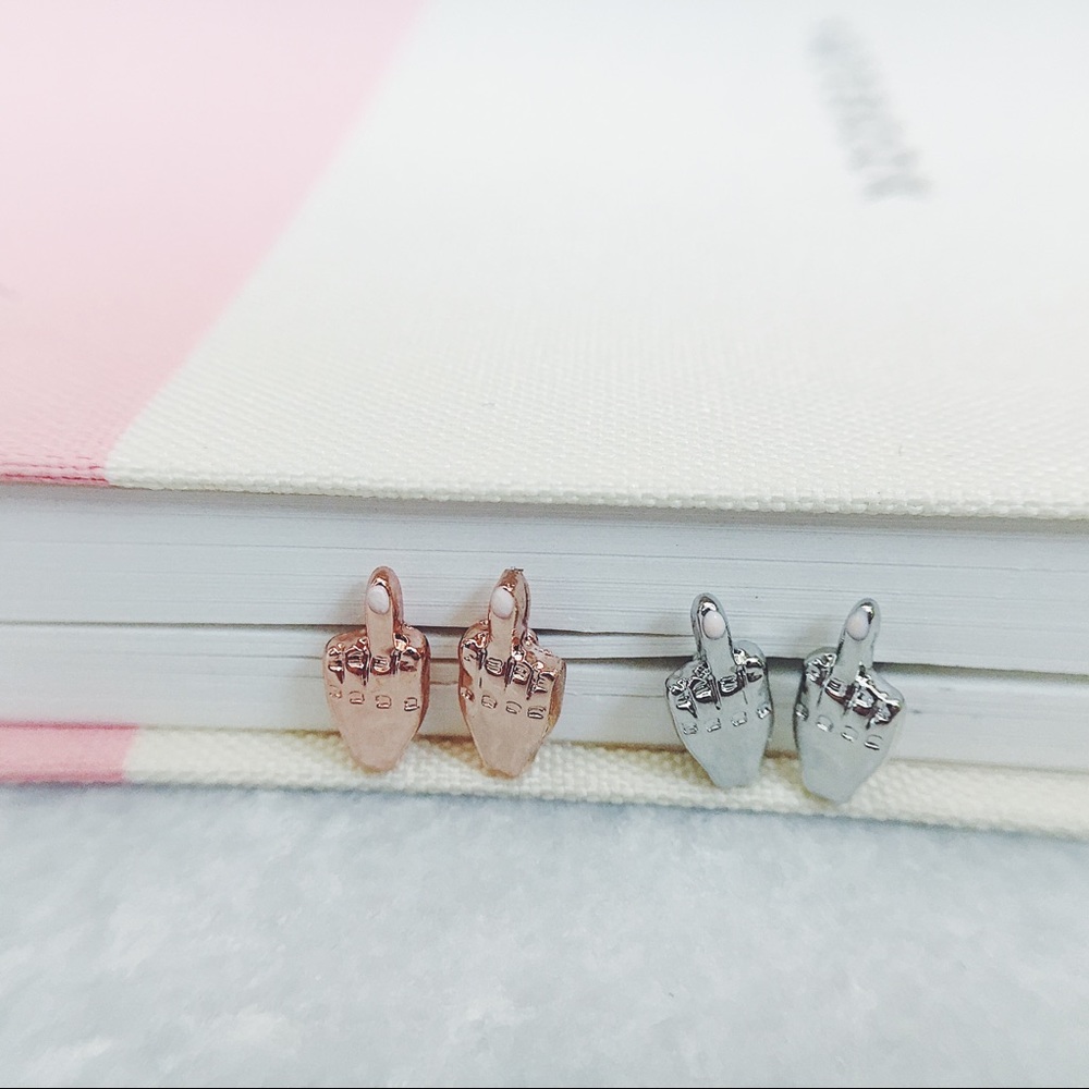 New! Middle Finger Stud Earrings