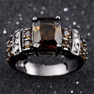 925 Sterling Black Gold Smokey Topaz Ring Sz 6
