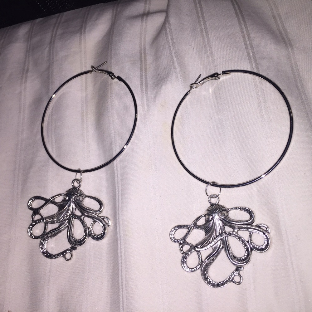 Silver plated squid hoop earrings